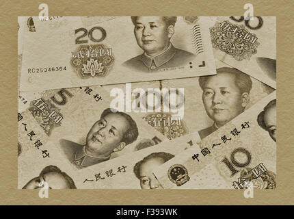 Many Yuan bills with the portrait of Mao Zedong. The Renminbi, the Chinese currency, was introduced in 1949, China, Asia Stock Photo