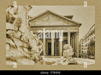 The Pantheon is since 609 ad, an Catholic Church. The fountain was created by Giacomo della Porta in 1575, Rome, Italy, Europe Stock Photo