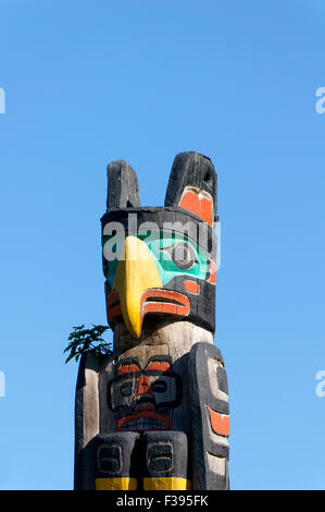 Painted west coast First Nations totem pole at Brockton Point in Stanley Park, Vancouver, BC, Canada Stock Photo