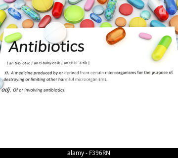 Variety of colorful prescription drugs - Antibiotics Stock Photo