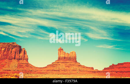 Retro old film style rock formations in Monument Valley, Utah, USA. Stock Photo