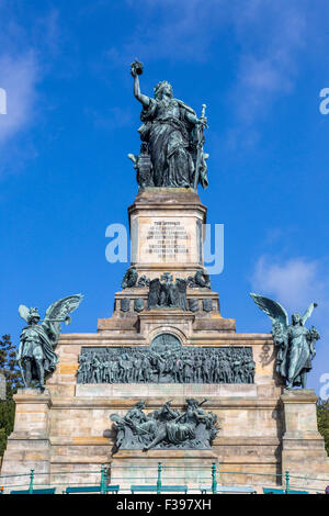 Niederwald memorial, statue of Germania, overlooking the Rhine valley, Rüdesheim, Germany, Stock Photo