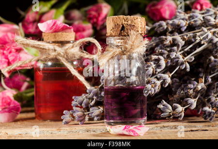 Rose and Lavender Essential Oil Stock Photo
