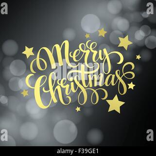 Christmas gold text  design on bokeh background. Vector illustration Stock Vector