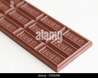 A Hershey's milk chocolate bar. Stock Photo