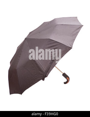 Opened black umbrella isolated on white background Stock Photo