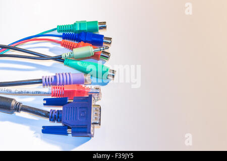 The different computer cables on white background Stock Photo