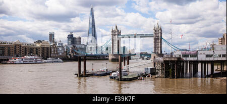 Panoramic view of the Shard, Tower Bridge and river Thames, London, England, United Kingdom Stock Photo