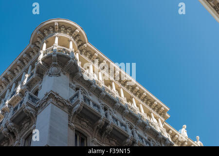 Palace Suite Hotel Trieste, roofline of the lavishly decorated Palace Suite Hotel in Via Dante Alighieri, Trieste, Italy. Stock Photo