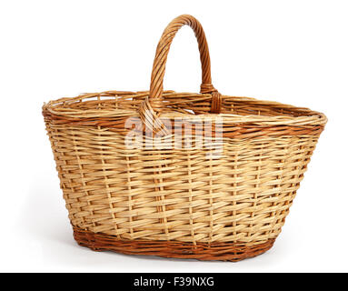 Empty large wicker basket isolated on white background Stock Photo
