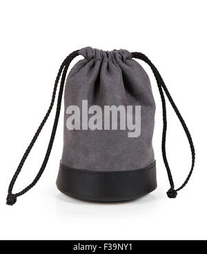 Grey pouch with lens isolated on white background Stock Photo