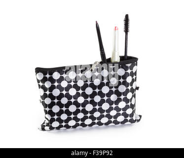 make up bag with cosmetics isolated on white background Stock Photo