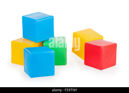 colorful plastic toy blocks isolated on white background Stock Photo