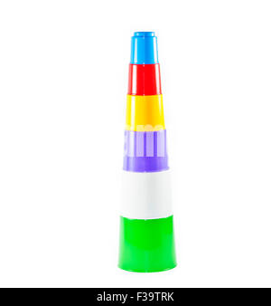 Colorful childrens toy stacking cups isolated on white background Stock Photo