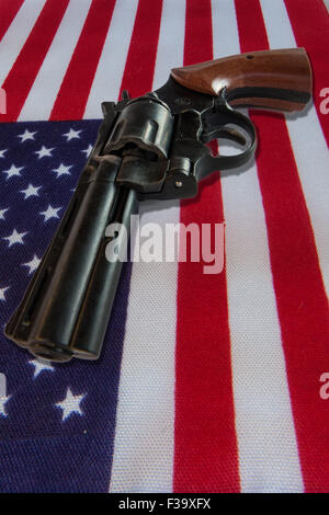 handgun infront of the US flag Stock Photo