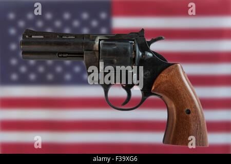 handgun infront of the US flag Stock Photo