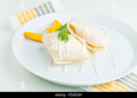 Mango Sticky Rice Crepes Stock Photo