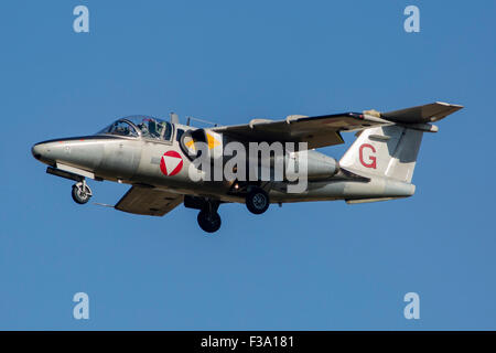 An Austrian Air Force Saab 105 prepares for landing in Ostrava, Czech Republic. Stock Photo