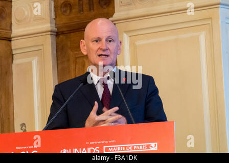 Paris, France. AIDS International Congress by the IAPAC, at Hotel de Ville, Christophe Girard, French Politician, Giving Speech, speaking public Stock Photo