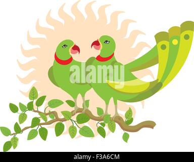 Parrot Couple On Tree Branch Vector Art Stock Vector