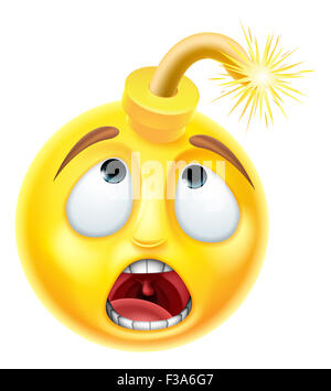 A bomb emoji emoticon smiley face character with a scared look on his face Stock Photo
