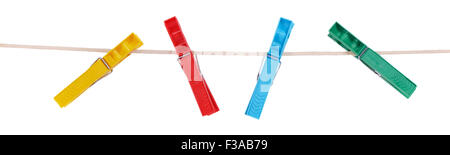 Colorful plastic clothespins isolated on white background Stock Photo