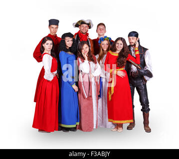 Man and woman in costumes isolated on white Stock Photo - Alamy