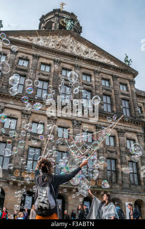 Blowing bubbles in Amsterdam Holland. Stock Photo