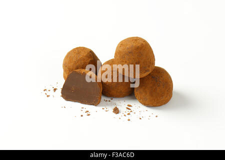 belgian pralines with chocolate butter on white background Stock Photo