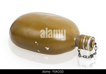 Old aluminium flask isolated on a white background Stock Photo