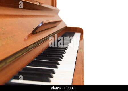 Closeup of antique piano keys isolated on white background Stock Photo