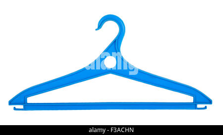 Blue plastic clothes hanger isolated on white background Stock Photo