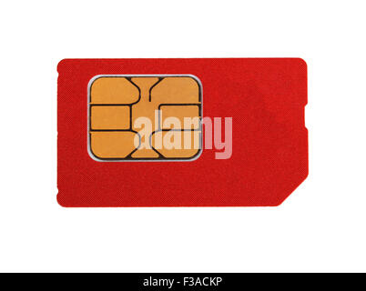 red sim card isolated on white background Stock Photo