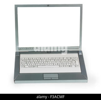 cardboard laptop with white screen isolated on a white background Stock Photo