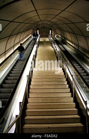 Mechanical stairs, in a public station Stock Photo
