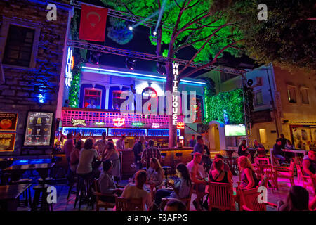 The popular seafront 'White House' bar & disco on 'Bar Street' at Bodrum town, Mugla, Turkey. Stock Photo