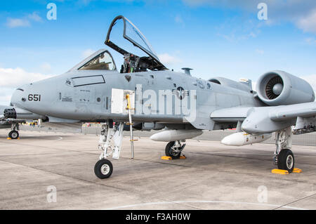 Fairchild Republic A-10 Thunderbolt II (parked) with cockpit canopy open and boarding ladder in position Stock Photo