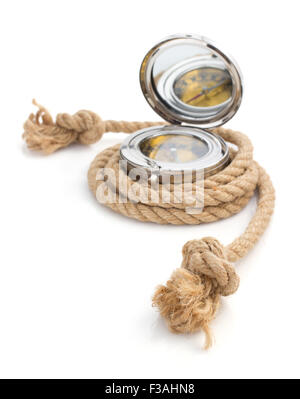 ship rope and compass isolated on white background Stock Photo - Alamy