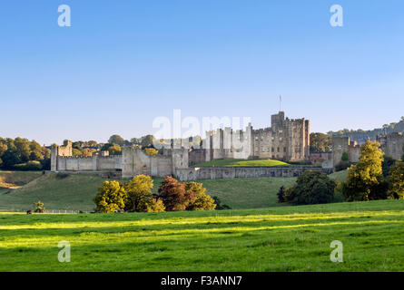 Alnwick Castle in the late afternoon autumn sunshine, Alnwick, Northumberland, England, UK Stock Photo