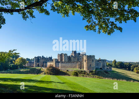 Alnwick Castle in autumn sunshine, Alnwick, Northumberland, England, UK Stock Photo