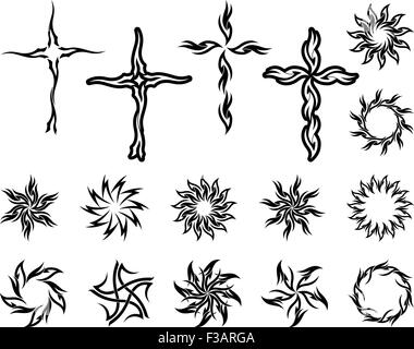 Tattoo Cross Sun Collection Vector Art Stock Vector