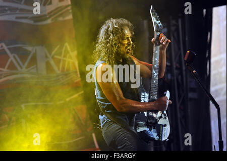 Lollapalooza Festival 2015 - Performances - Metallica  Featuring: Kirk Hammett, Metallica Where: Chicago, Illinois, United States When: 02 Aug 2015 Stock Photo