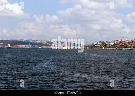 Maiden Tower and Bhosphorus Bridge in Istanbul Turkey Stock Photo