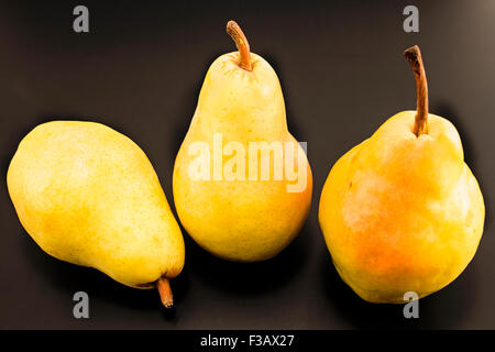Three pears isolated on the black. Stock Photo