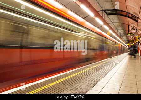 Train leaving Bank Station in London Stock Photo