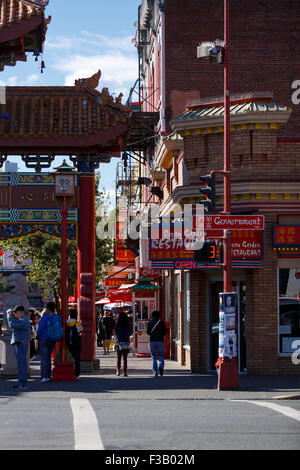 A view down Fisgard Street of Chinatown Victoria British Columbia Stock Photo