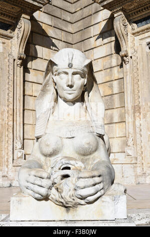 A sphinx statue outside the Hungarian State Opera House in Budapest, Hungary. Stock Photo