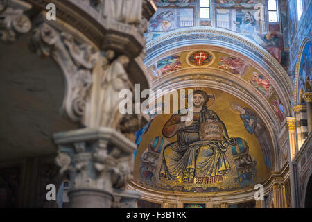 Mosaic of Christ in Majesty, in the apse, Pisa Cathedral, Duomo, Piazza dei Miracoli, Pisa, Tuscany, Italy Stock Photo