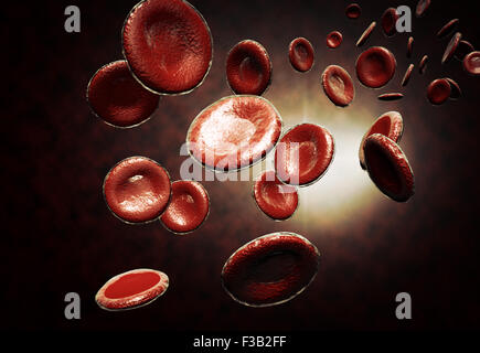 Healthy human red bloodcells in close up 3d graphics render Stock Photo