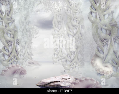 Mystery. Surrealistic Mysterious White Forest Stock Photo